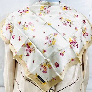 New W/TagBurberry  Miniscarf/handker19" Cotton/Silk  Ivery Beige purple flora(75